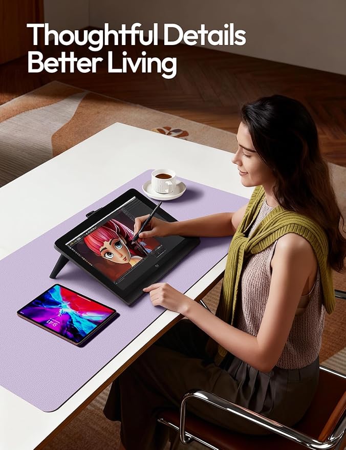 YSAGi Leather Desk Protector, Office Mat, Large Mouse Mat, Non-Slip PU Leather Blotter, Laptop Desk, Waterproof Writing Pad for Office and Home (Light Purple, 35.4" x 17")