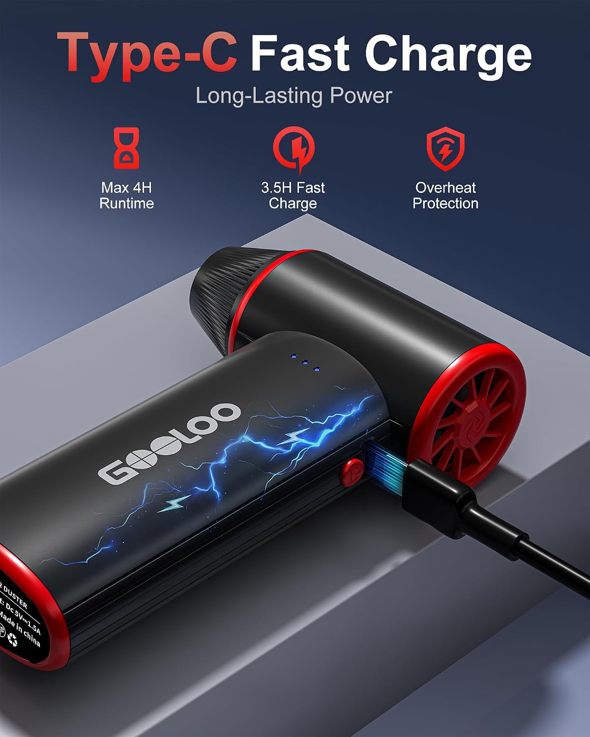 F3 150000RPM 3-Gear GOOLOO Compressed Air Duster, Duster for Cleaning, Rechargeable Electric Air Blower with Fast