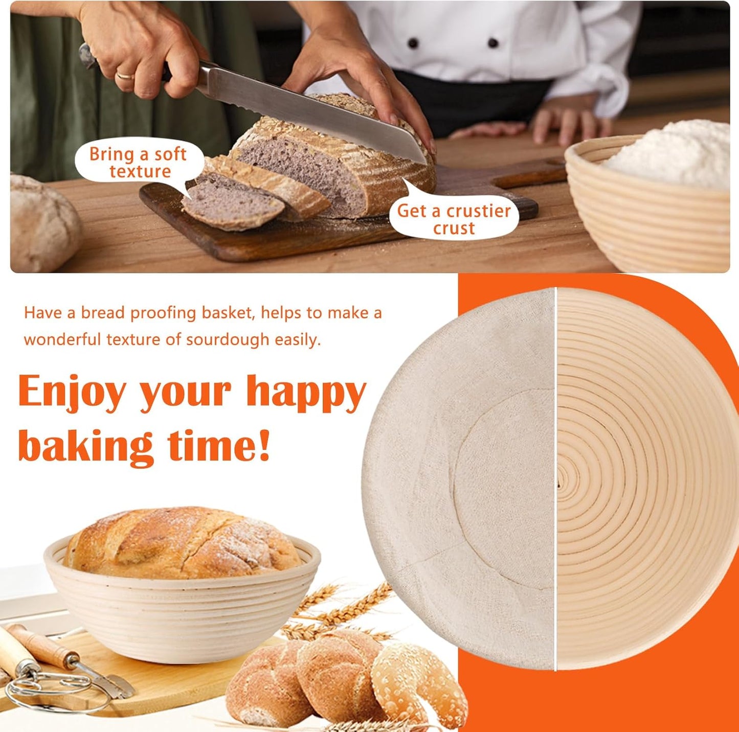 P&P CHEF 9-Inch Bread Proofing Baskets - Set of 2 Handmade Rattan Dough Making Baskets | Ideal for Sourdough Baking