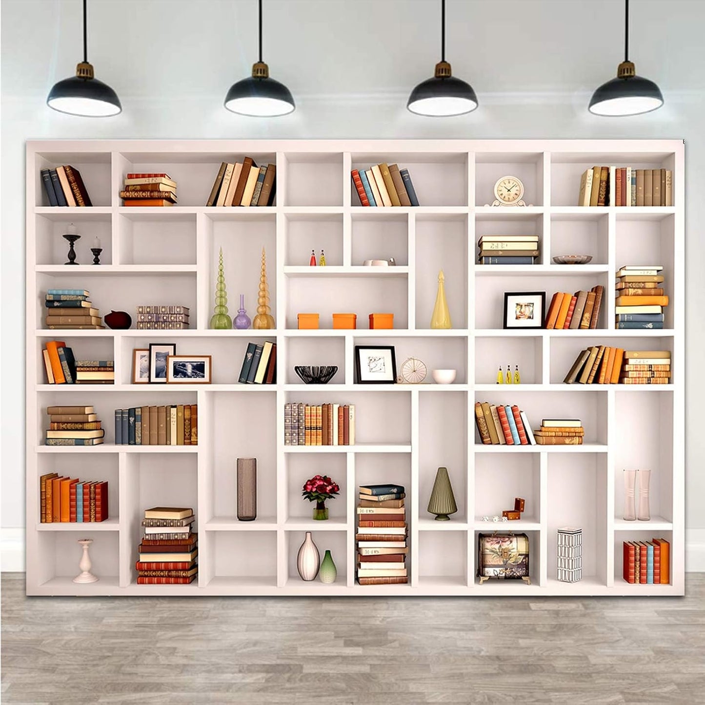 CGXINS (8X6 White Bookshelf Office Backdrop Photo Backdrop Video Conference Zoom Backdrop Home Office Decoration Banner