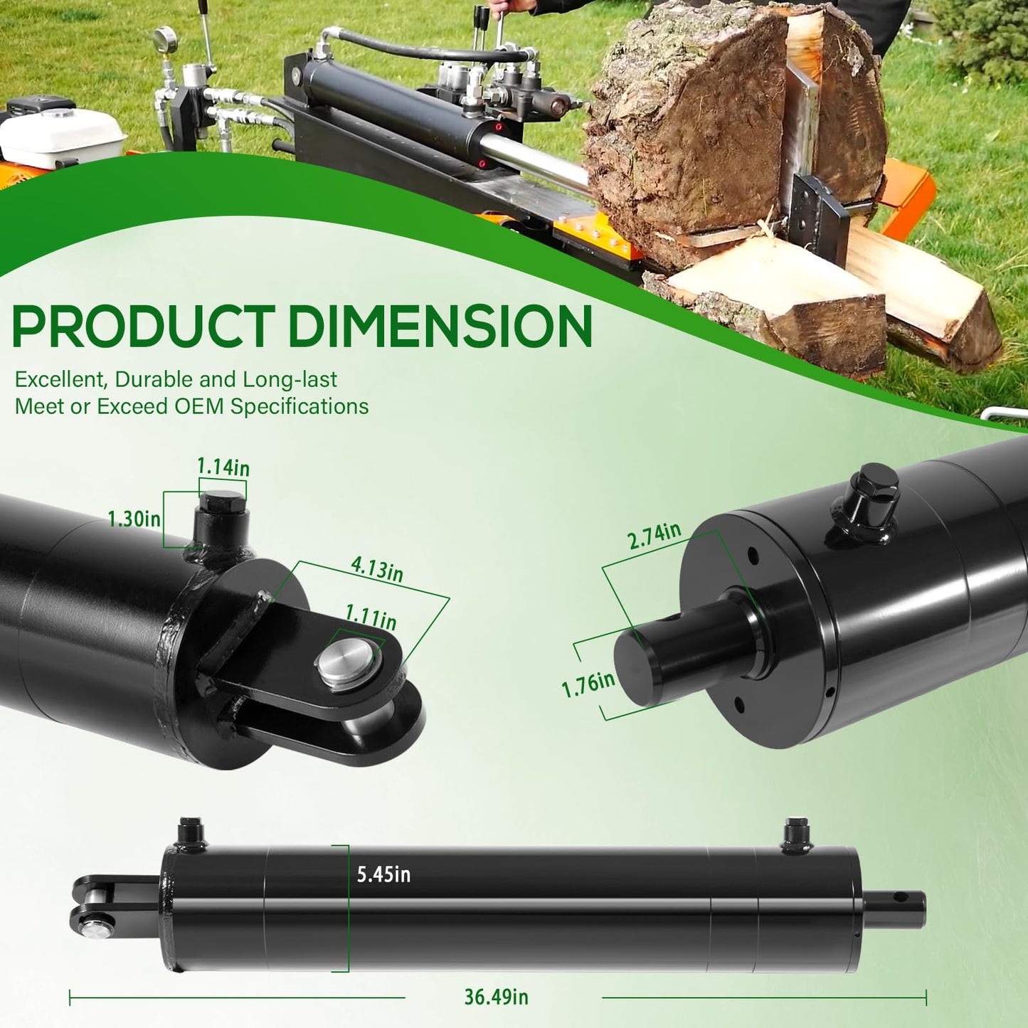 5"x24" Heavy Duty Hydraulic Cylinders Log Splitter Hydraulic Cylinder Double Acting Universal Hydraulic Cylinder 5" Bore 24" Stroke 2" Rod 3500 PSI