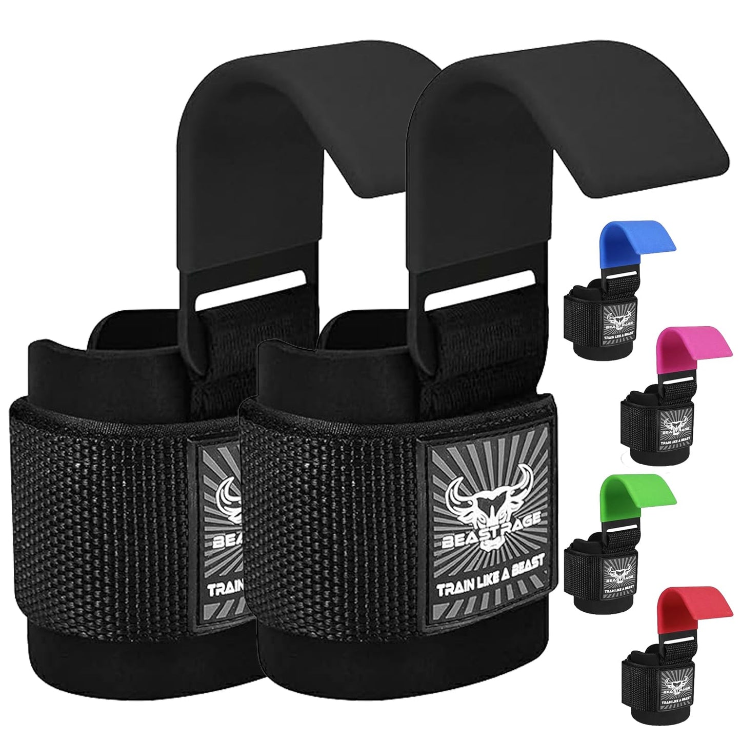 BEAST RAGE Workout Hooks for Men, Durable Coated Grip Gym Straps for Weightlifting Wrist Wraps Training Weight Lifting Strength Fitness Bodybuilding Anti Slip Women Hook Exercise (Black)