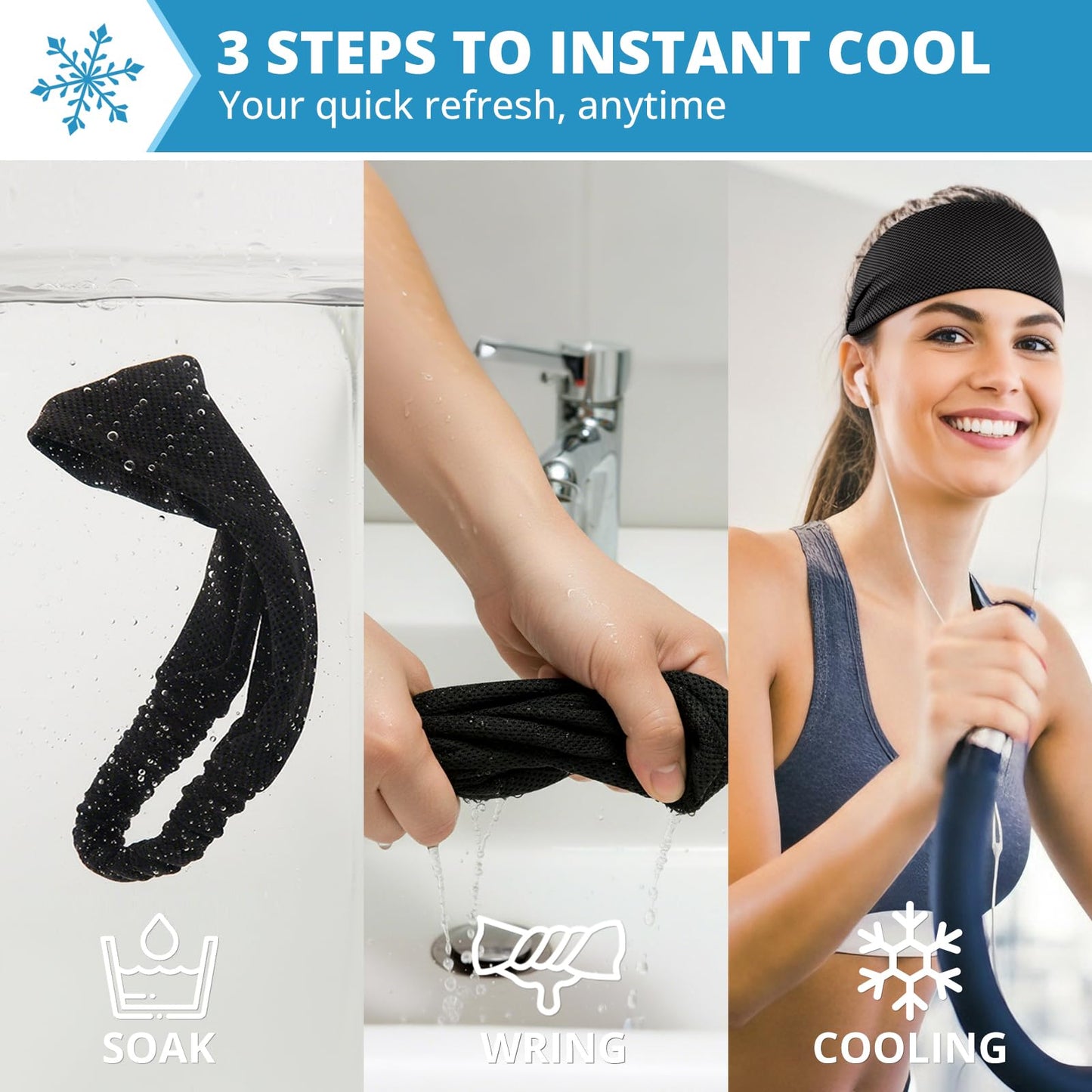 Awumbuk Cooling Headbands for Women, Non-Slip Sweatbands for Women, 4-Pack Elastic Sports Head Bands for Running, Yoga, Gym Workouts, Football