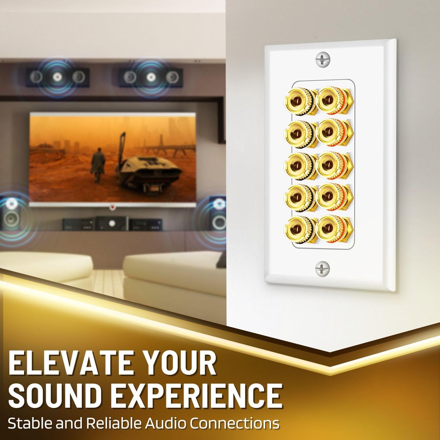 TNP Products 5 TNP Home Theater Wall Plate - Banana Plug Wall Plate, Speaker Wire with Gold-Plated Terminals, Single