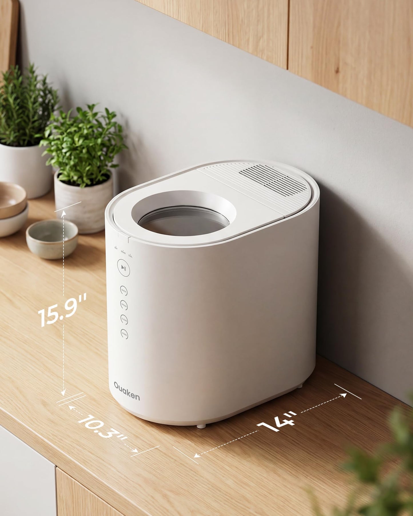 Ouaken OK-255 Electric Composter for Kitchen, 5.5L Large Smart Countertop Compost Bin, Odorless, Quiet, Easy Clean, Turn Food Waste into Fertilizer, 2026 New Indoor Food Waste Compost Machine, White