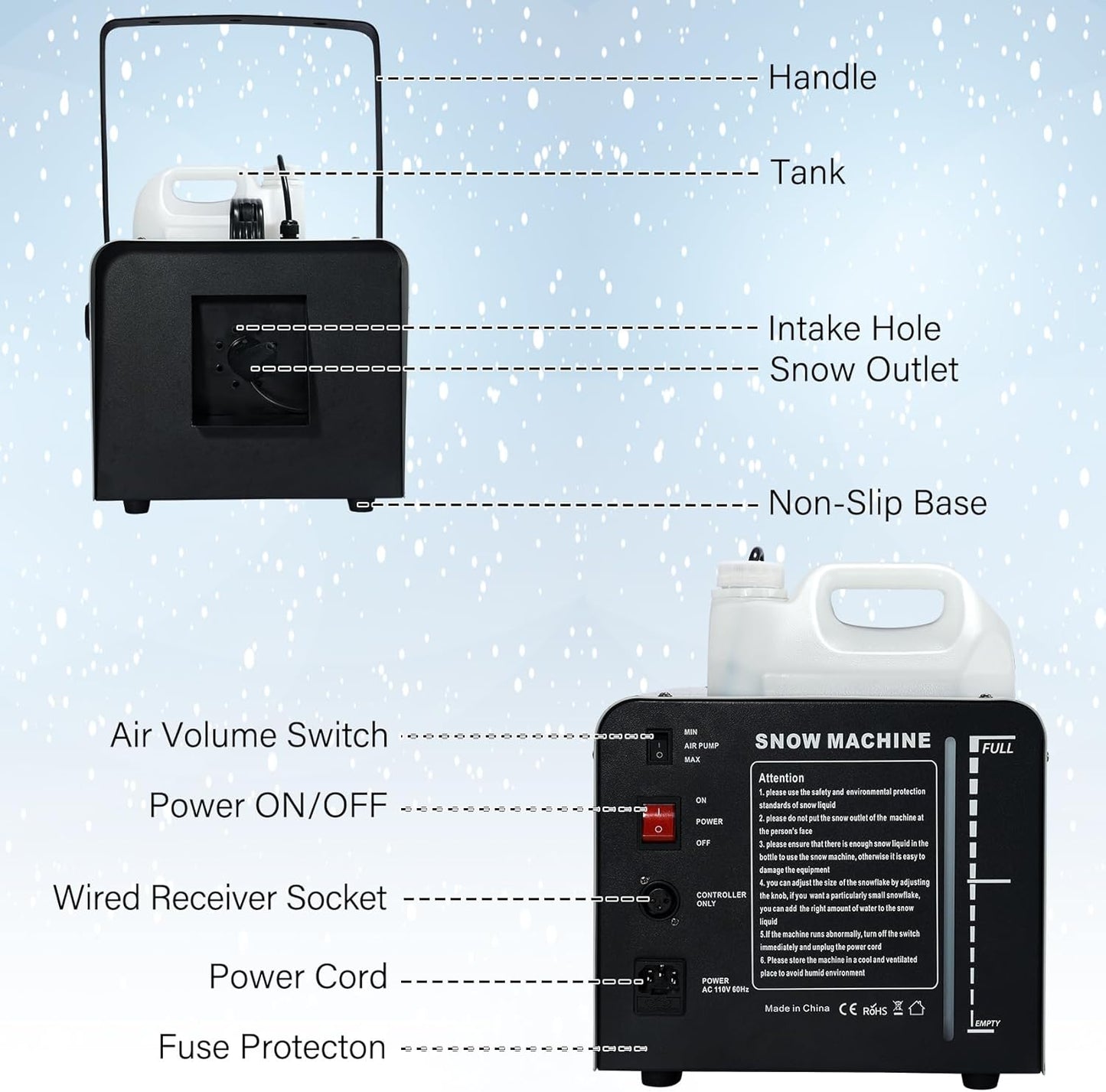 TCFUNDY Snow Machine - 1500W Snowflake Maker for Christmas & Wedding Parties | Wired Remote Control