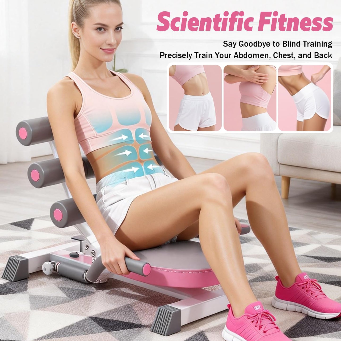Ab Machine with Auto Rebound, 360° Rotating Seat Ab Trainer for Home Workout, Foldable Sit Up Exercise Equipment for Core Abs Training, Adjustable Home Gym Fitness Equipment
