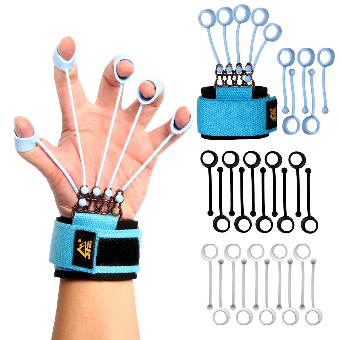 Finger Strengthener, Grip Strength Trainer, Gripster Finger Exerciser, Hand Grip Strengthener for Finger Strength & Therapy, 3 Resistance Levels (Grey 20LB, Blue 40LB, Black 60LB)