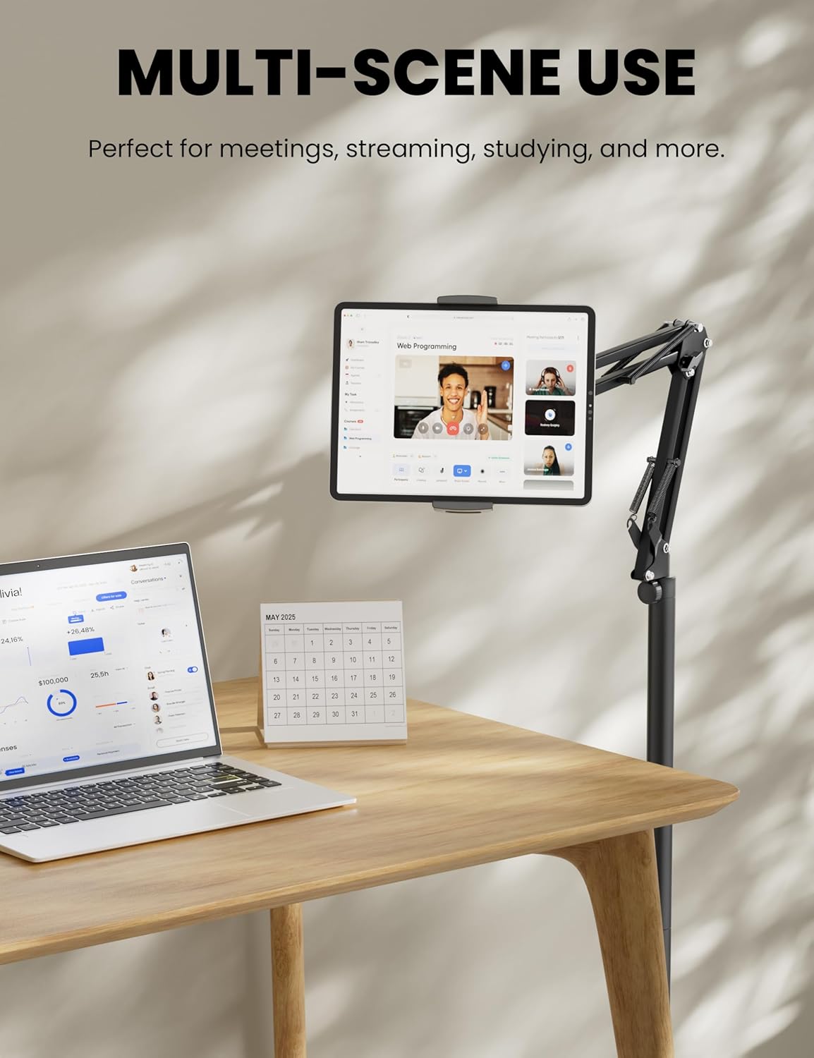 SteelStorm 360-Degree 4.7~12.9 Tablet Floor Stand, Rotatable Metal Tablet Holder Stand, Adjustable Height and Angle