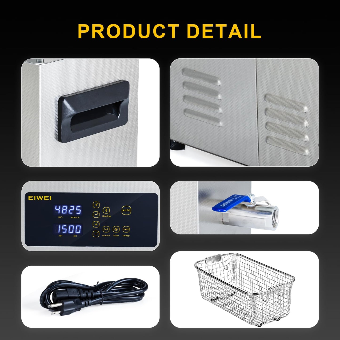 6L Ultrasonic Cleaner, One-Touch Cleaning, Heating, Dual-Frequency, Sweep Frequency, Touch Ultrasonic Cleaning Machine for Labs,Carburetor,Jewelry,Dentures,Automotive Parts