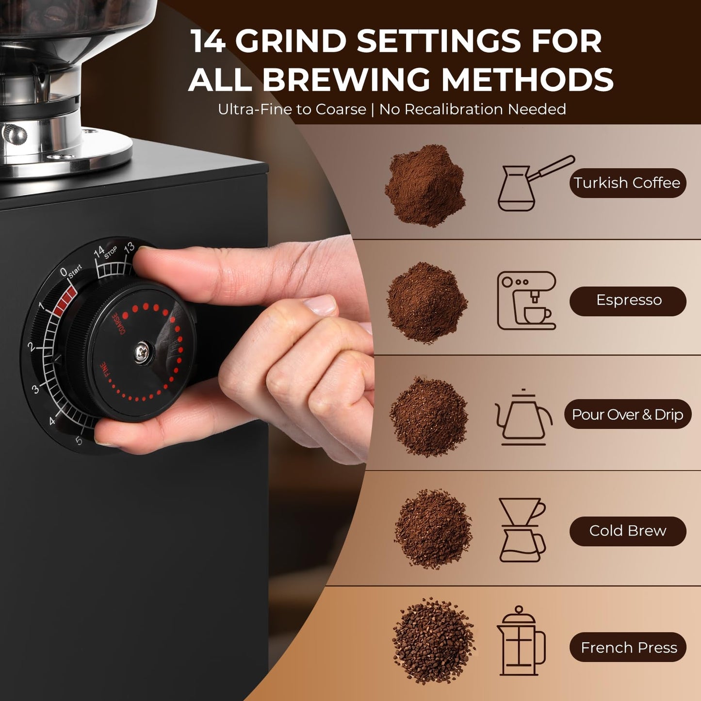 Grind by Weight Espresso Grinder, Commercial Coffee Grinder by Weight with 64mm Flat Burr, Touch Screen, 14 Grind Settings for Cafe