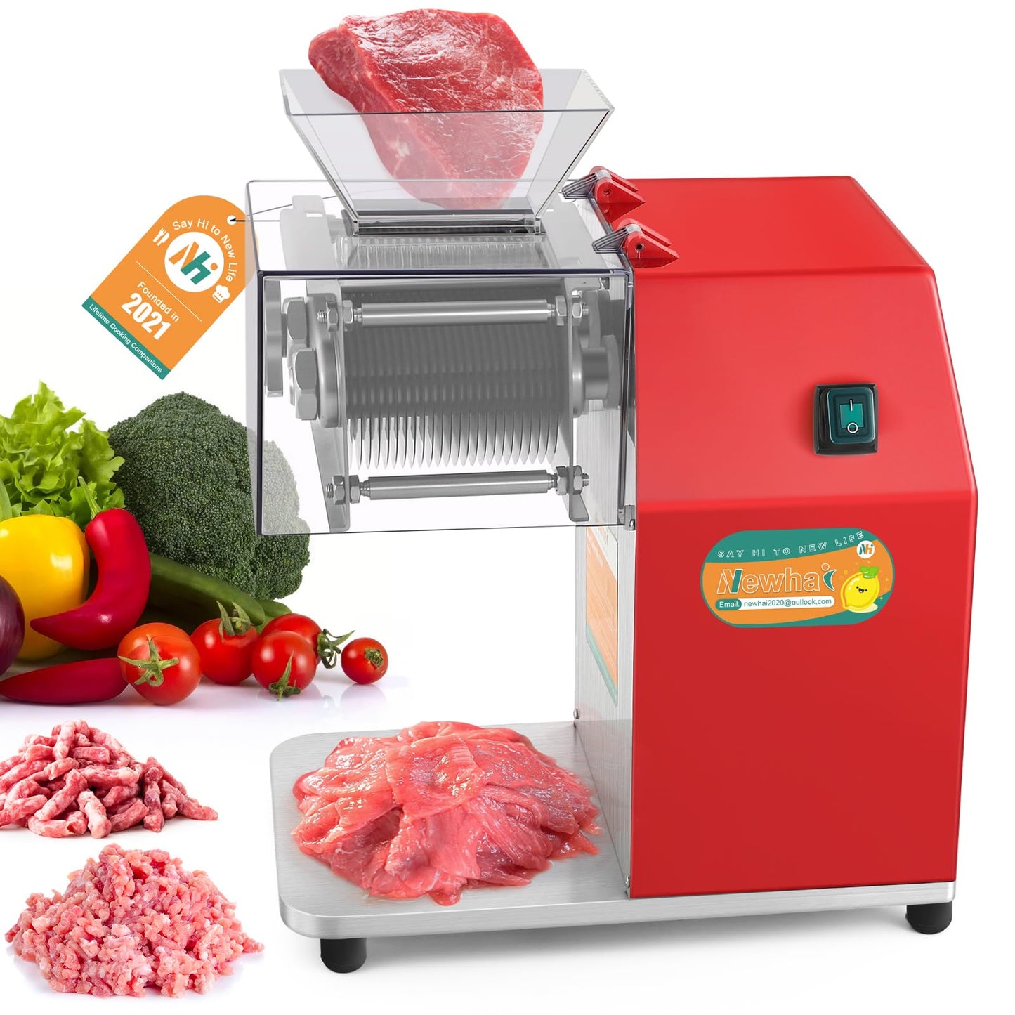 Newhai 850W Meat Cutter Machine, Commercial Meat Cutting Machine 3.5mm Heavy Duty, Stainless Steel Meat Slicer Shredder Restaurant, for Boneless Meat Soft Vegetables