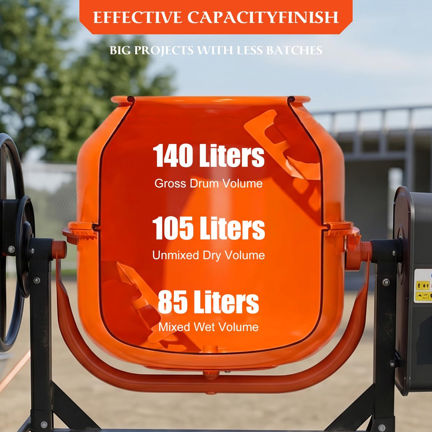 PulSpeed 5 Cubic Ft Concrete Cement Mixer with Wheel and Stand,Electric ConcreteMixer 0.75 HP 550W Adjustable Tilt, Portable Heavy Concrete Mud Mixer Toolsfor Mortar Stucco Seeds and Fodder