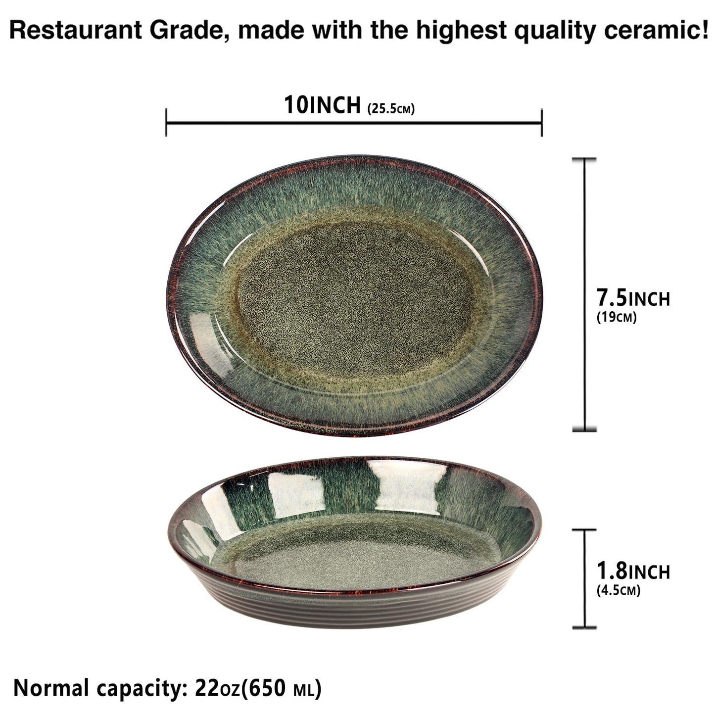 LIUYWYHCF Oval 9.5 x 7 Inch Ceramic Pie Pan Quiche Baking Dish Set of 2, 22 Ounces Non-Stick Pie Dish Quiche Pan, Tart, Pot Pies, Dessert, Pie Plate for Apple, Oven, Dishwasher and Microwave Safe