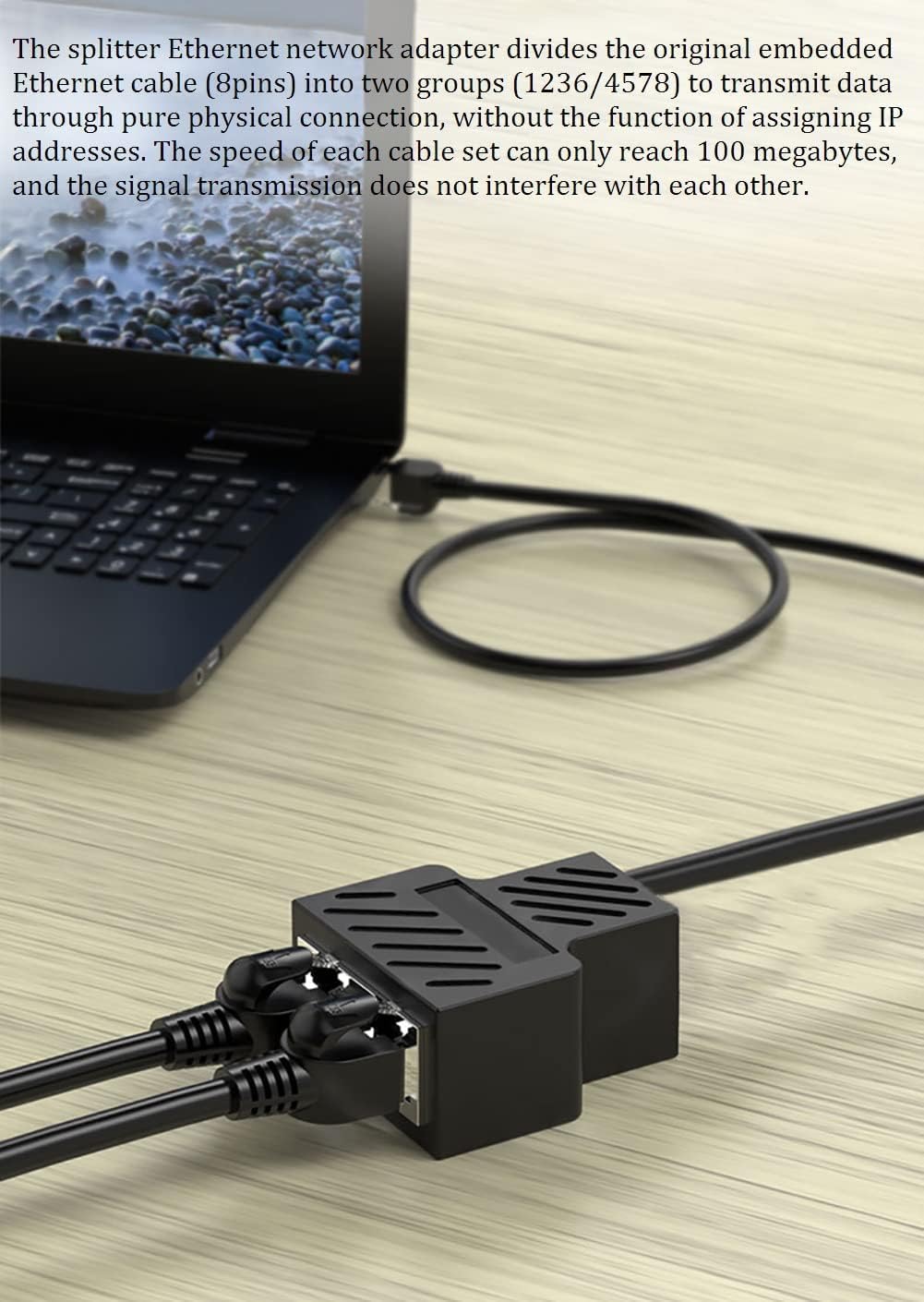 MVBOONE 1 2 RJ45 Ethernet Splitter to Network Cable Adapter, Note Only Connect one Network at a Time, Compatible
