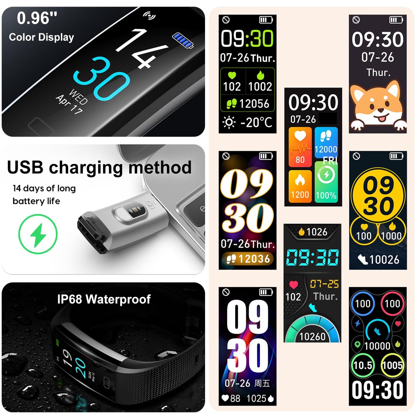 Fitness Tracker with Step/Distance/Calories Counter, Activity Tracker with Heart Rate Monitor, Slim Style Watch IP68 Waterproof, Sleep Monitor Tracker, Pedometer Watch for Women Men