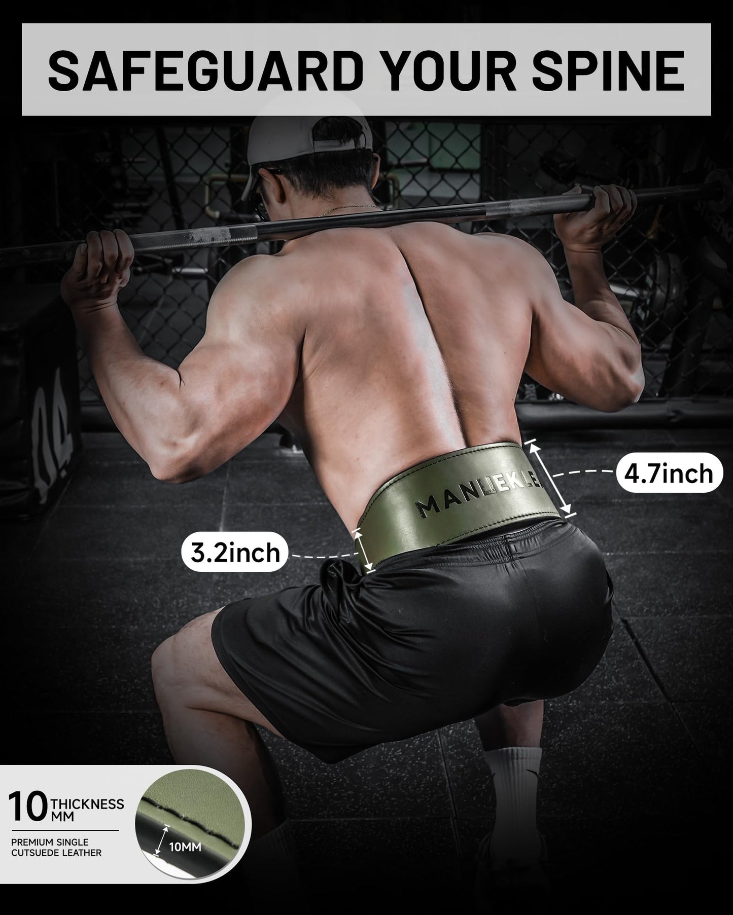 MANUEKLEAR Tapered Lever Weight Lifting Belt, 10MM Quick Locking Lever Belt Weightlifting Men, Lifting Belt Lever for Powerlifting & Deadlifts (Olive Green, XL (39-45inches))