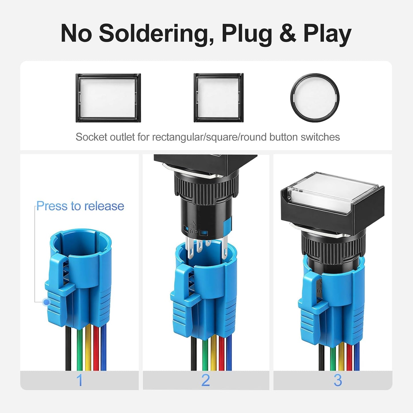10-Pack,5.9" 5-Pin 16mm 5/8" Baomain Cable,Push Button Switch Wiring Harness Connector - Plug for ON/Off Switches