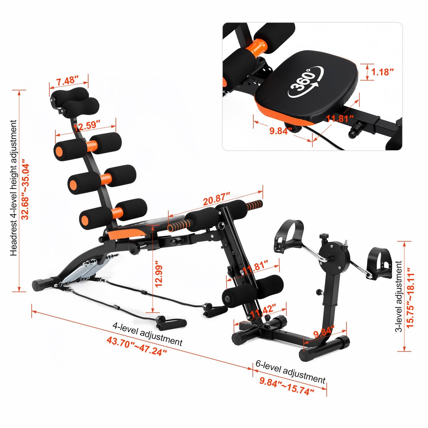Abdominal Workout Bench – Adjustable Sit-Up Machine with Leg Lock – Home Gym Core Trainer for Abs, Crunches, Leg Raises – Foldable, Heavy-Duty Steel Frame – Max Weight 240LB