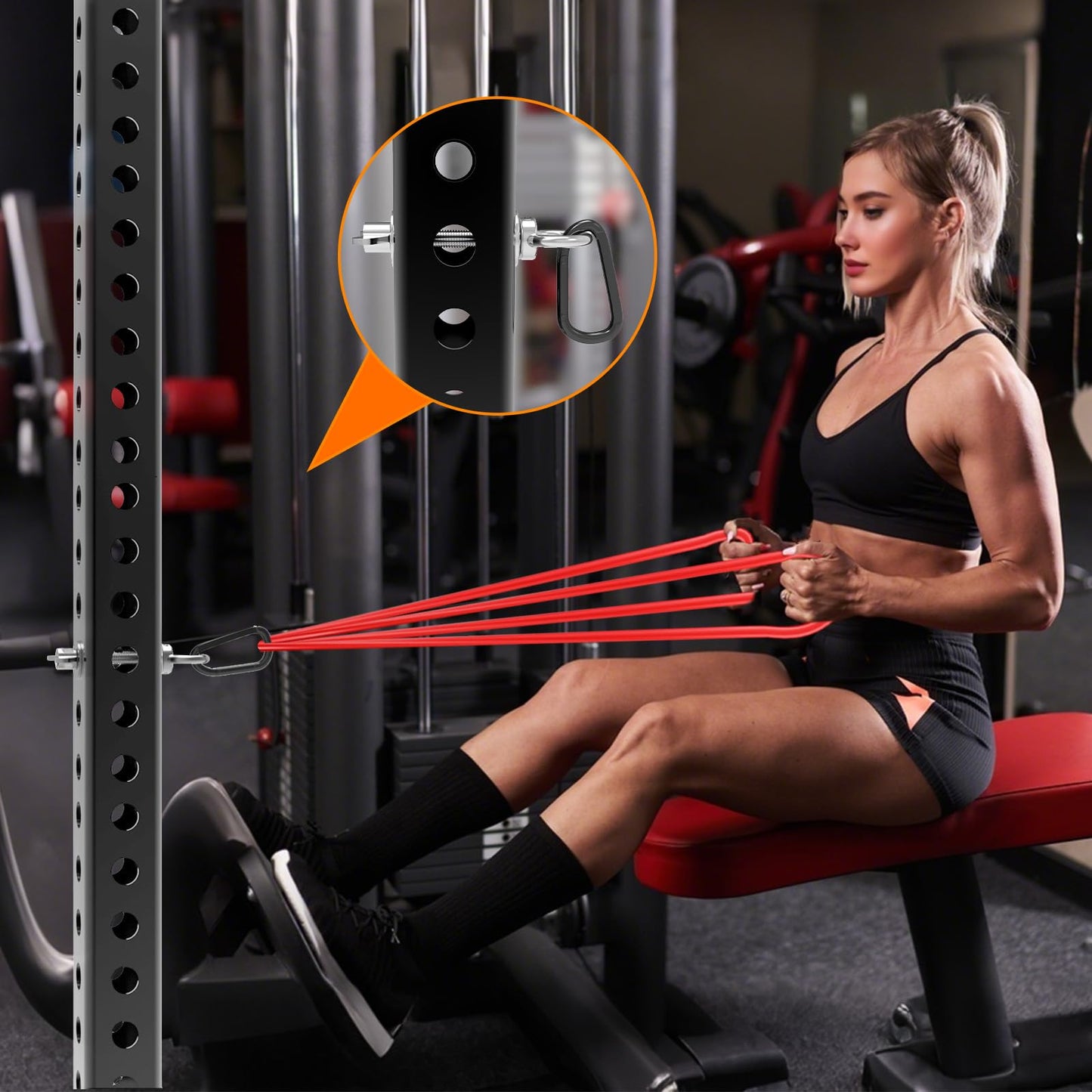 J Bryant Heavy Duty Rack Anchor – Stainless Steel Resistance Band Pegs with Large Carabiner for 5/8" & 1" Power Rack – Multi-Purpose Attachment for Strength Training & Gym Equipment Storage