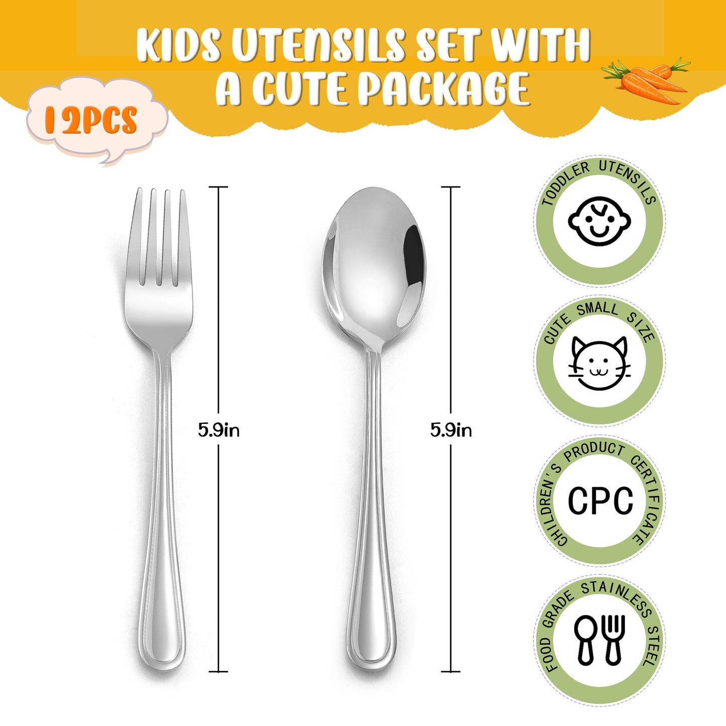 LIANYU 12-Piece Toddler Utensils, Stainless Steel Kids Silverware Set, 6 Kids Spoons and 6 Toddler Forks, Children Child Flatware Cutlery Set for Home Preschools, Dishwasher Safe