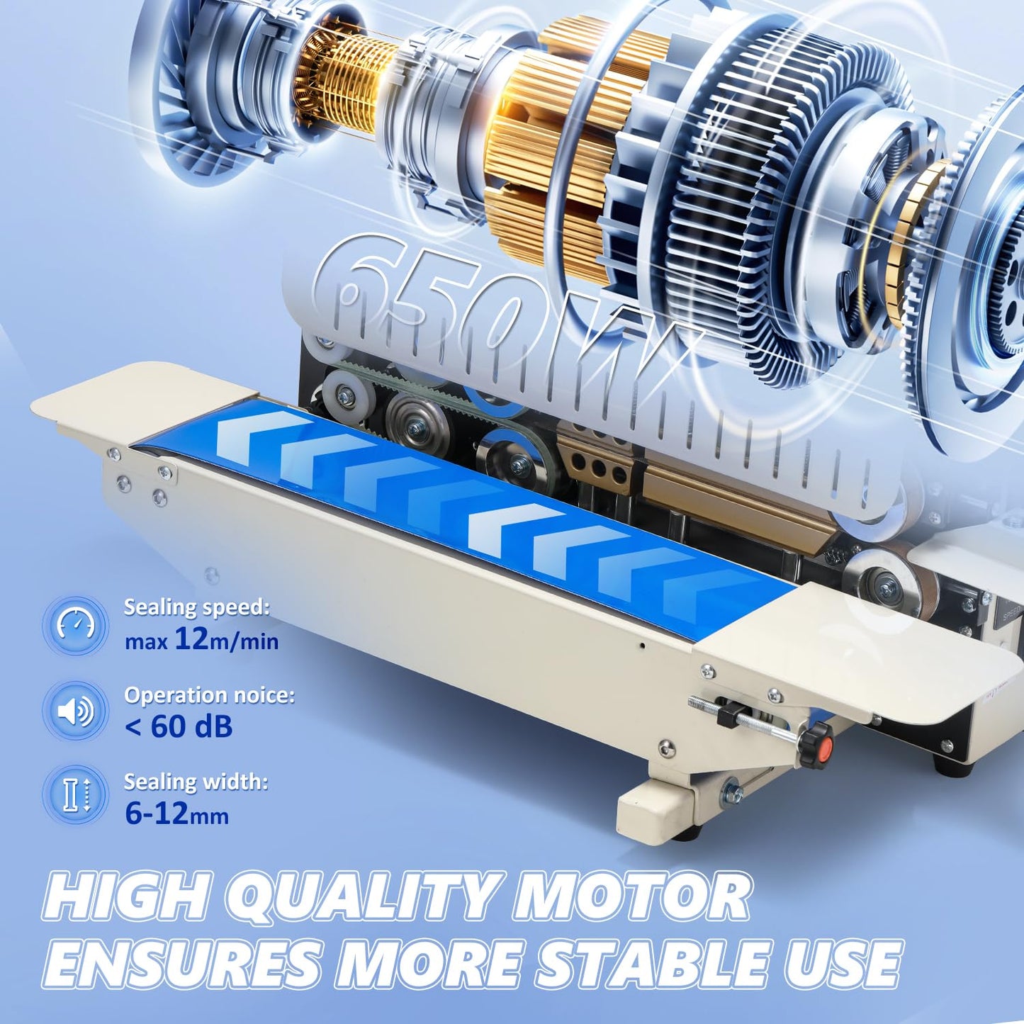 Frifreego Commercial Heat Sealer Machine, Continuous Bag Band Sealing Machine with Digital Temperature Control Automatic Bag Sealer Machine for Cookie, Food Storage, Kitchen, Bakery, Snacks Packaging