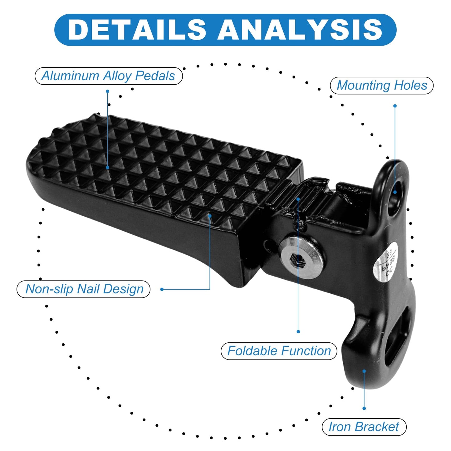 1 Pair Bike Rear Pedals Mini Folding Bike Foot Pegs Stable Bicycle Rear Pedals for Mountain Bike Electric Bike