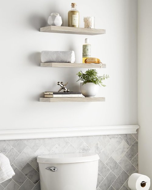 BAYKA Rustic Wood Floating Shelves - Wall Mounted Set of 3, 16 Inch, 22 lbs Capacity for Stylish Home Storage