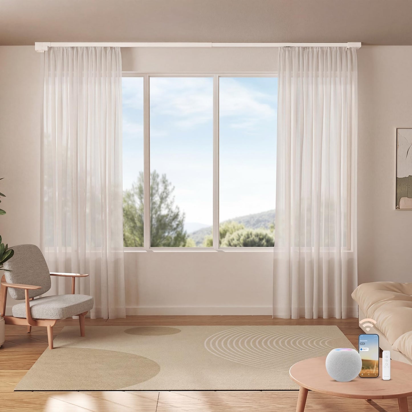 Remac M1 No-Cut Telescopic Motorized Curtain Track, Apple Home Certified Matter Smart Curtain System, Works with HomeKit Alexa Google Siri, Ceiling/Wall Mount for Bedroom Nursery Small Windows 42"-66"
