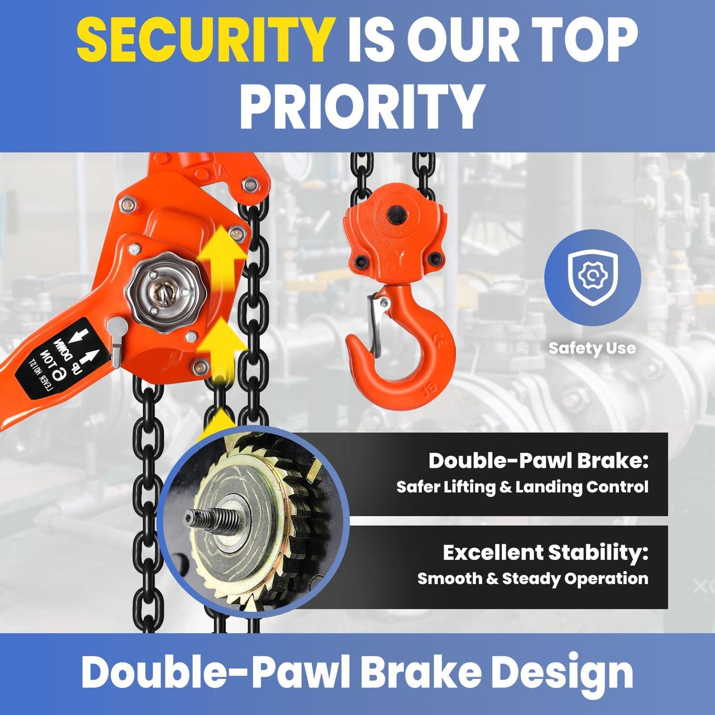 13200lbs Capacity Chain Lift, Heavy Duty G80 Steel Lever Hoist with Dual Brake System and 360° Hook, Durable Come Along for Garage and Farm (6Ton10FT)