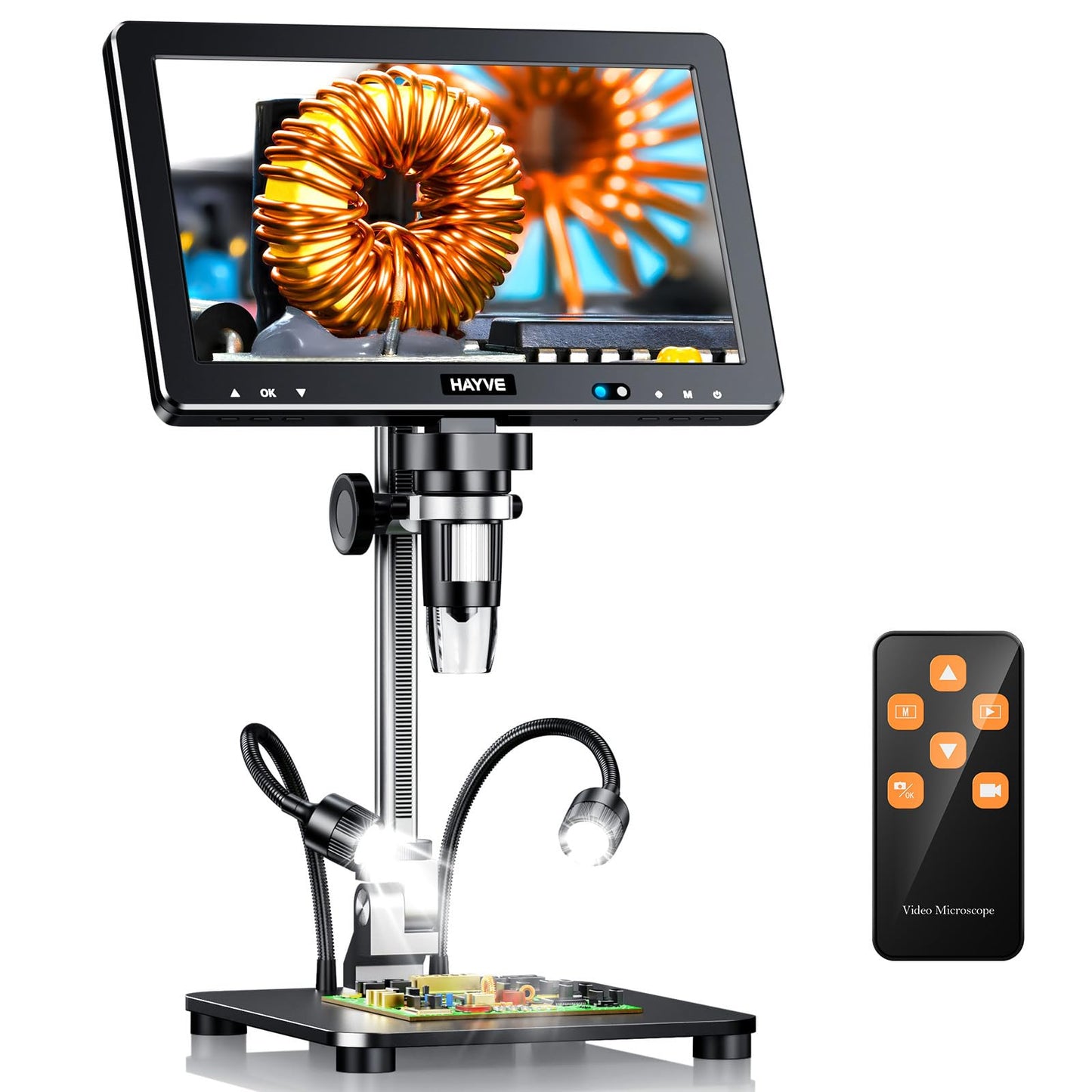 Hayve DM13 10.1 Inch LCD Digital Microscope, 16MP 2000X HD IPS Soldering Microscopes for Adults, Electronics Repair, Coin Microscope Magnifier for Error Coins with Screen, 10 LED Lights