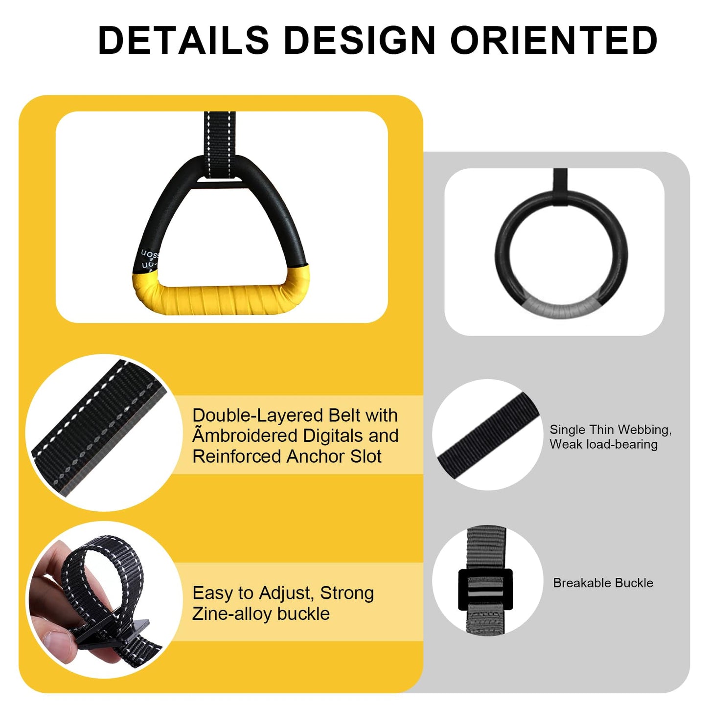 HaeNayc Gymnastic Rings, Gymnastic Rings Equipment, Pull-up Gymnastic Rings, Home Gymnastic Rings no-Punch bar Lanyard for Training Workouts (Yellow)