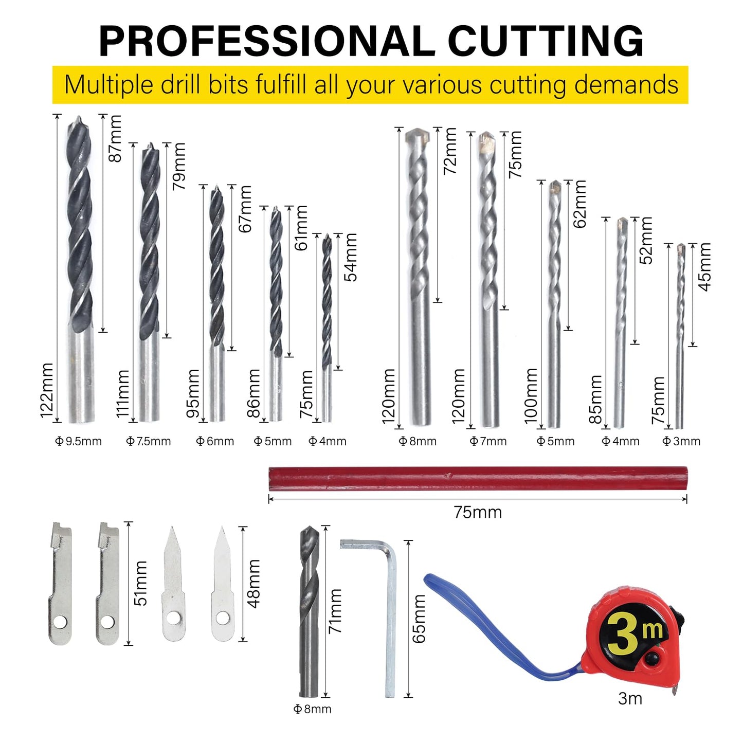 Toolly Adjustable Hole Saw Cutter Kit 1-5/8" to 11-13/16" (40-300mm) Holes Twin Blade Recessed Hole Saw with ABS Dust Shield for Making recessed Lights, Speaker Holes or Ventilation