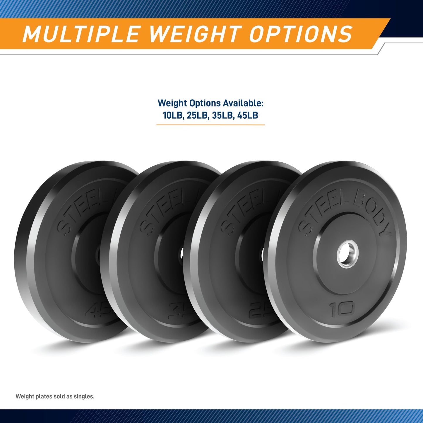 Steelbody Olympic Rubber Bumper Weight Plate - 10 lb. / 25 lb. / 35 lb. / 45 lb. Workout Weights, 35-Pound