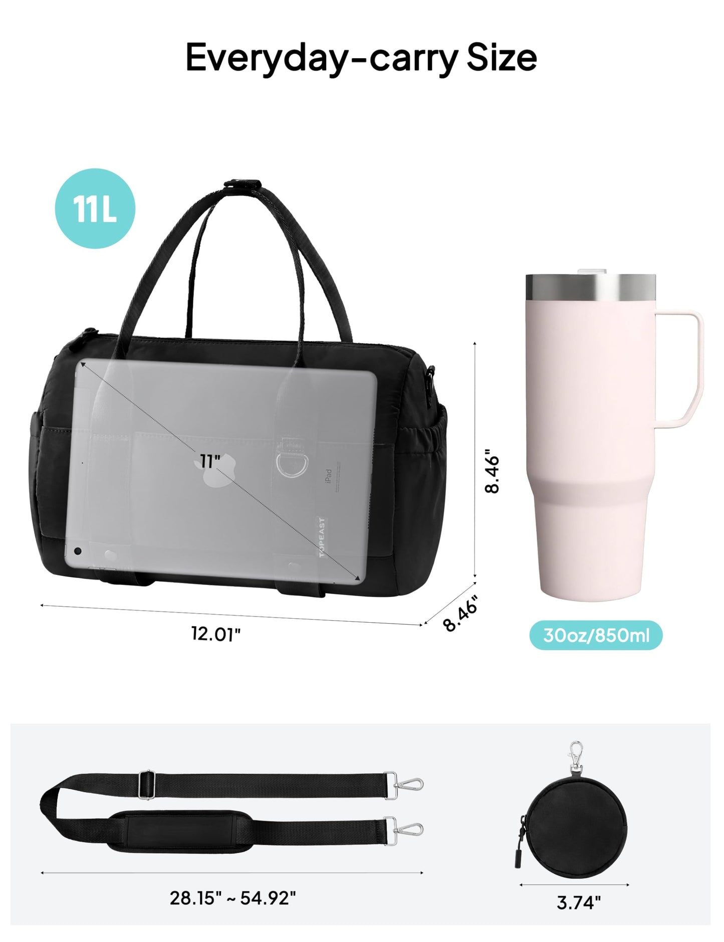 TOPEAST Small Gym Bag for Women, Mini Sports Yoga Bag Gym Tote Bag with Yoga Mat Holder, Small Sports Duffle Bag with Water Bottle Pocket & Wet Pocket for Travel Dance Workout, Black