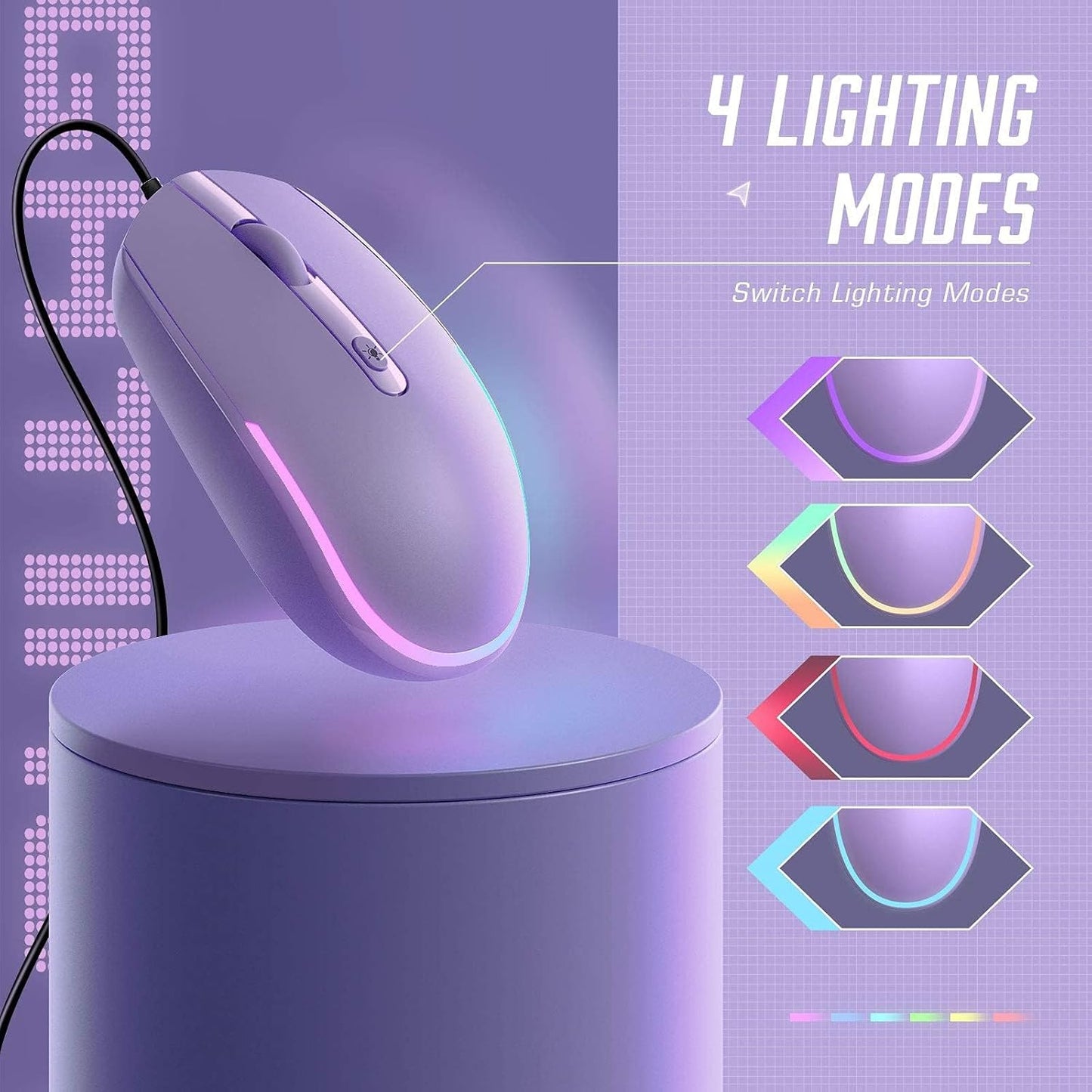 seenda Wired Mouse - USB Computer Mice Wired with RGB Backlit Optical LED Mouse with Attached USB Cord for Laptops