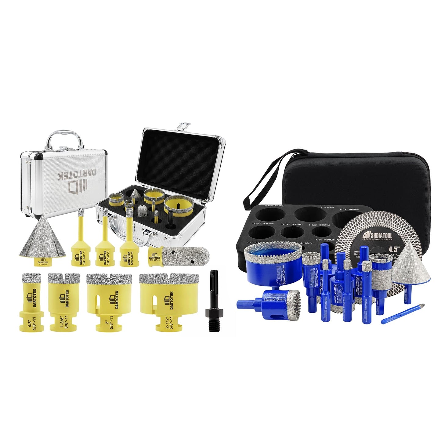 Diamond Core Drill Bits Set 10PCS - DARTOTEK Tile Hole Saw Kit (6/6/8/20/35/50/65mm/20mm/2 SDS for Porcelain, Ceramic Tile, Granite, Marble, Masonry