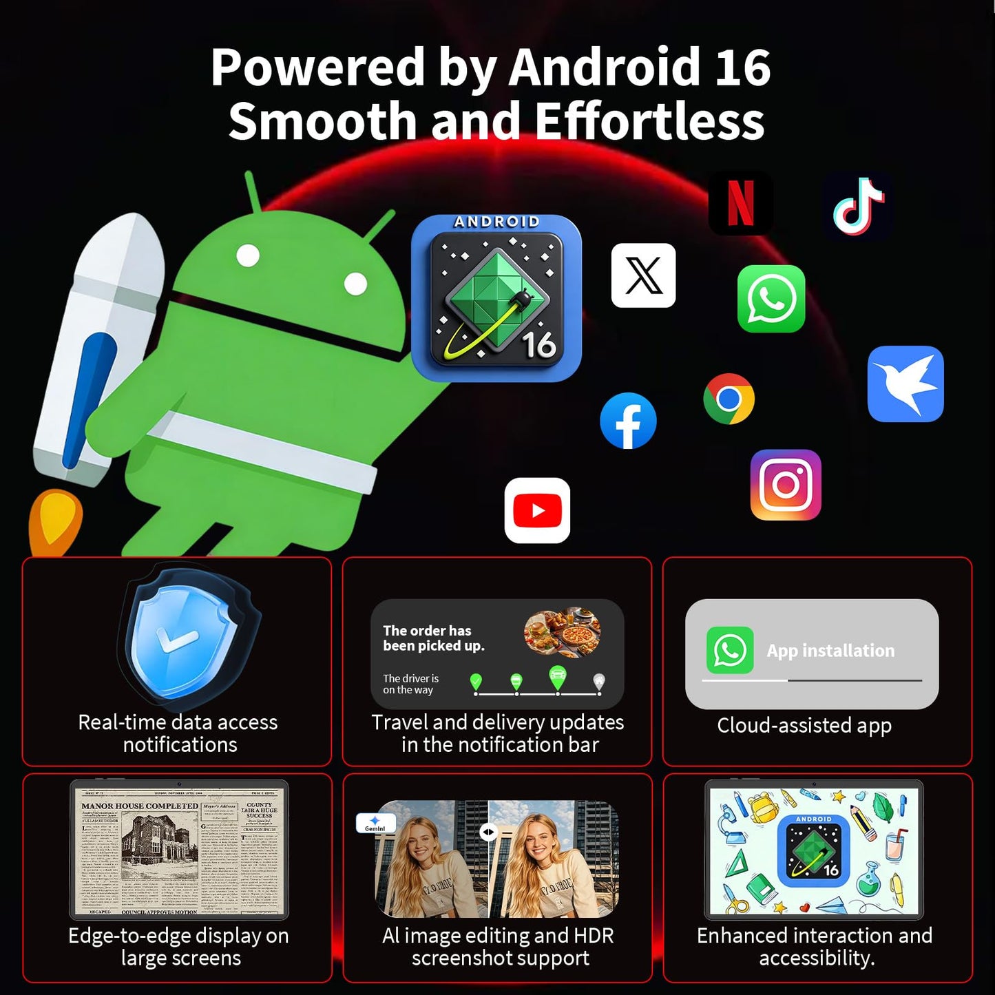 Android tablet, 2026 10 inch Android 16 tablet with keyboard, 26GB+256GB+2TB Expand, AI Tablet with Gemini, 8-Core, 8000mAh, 5G WiFi, GPS, GMS, Electronics Tablets with Case/Mouse/Stylus(Black Case)