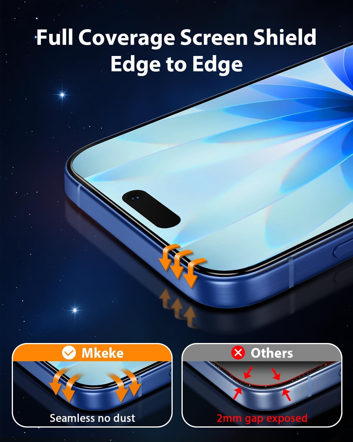 17 3 Pack, [9H+ Mkeke for iPhone Screen Protector Hardness] [Military-Grade Drop Protection] [Sensitive Touch] [Easy