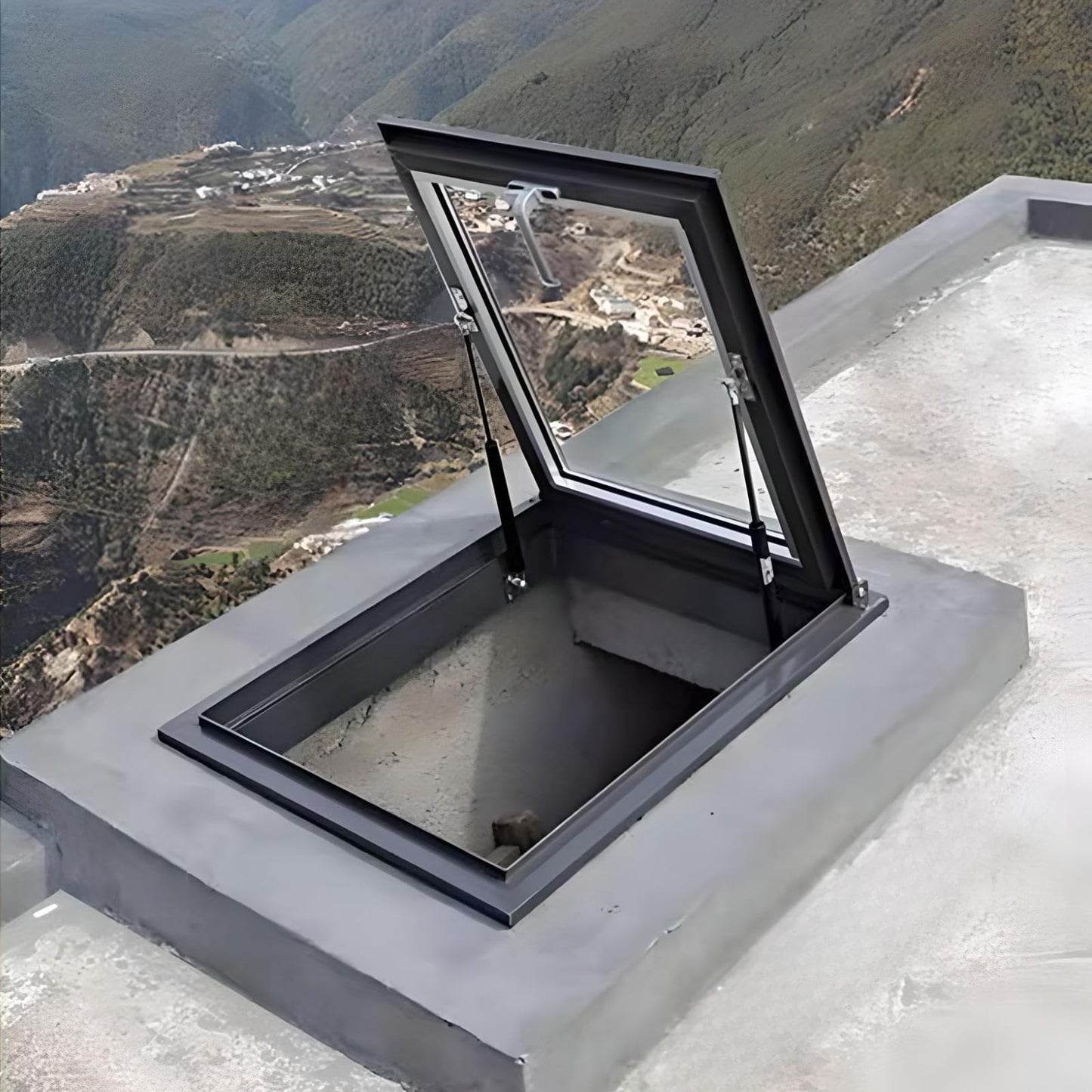 Skylight Roof Window, Tempered Glass Security Roof Hatch Cover, Flush Mount Roof Access Hatch, Attic Viewing Venting Door, Basement Lighting Well Window for Sun Room Garage (27.5 * 27.5in)