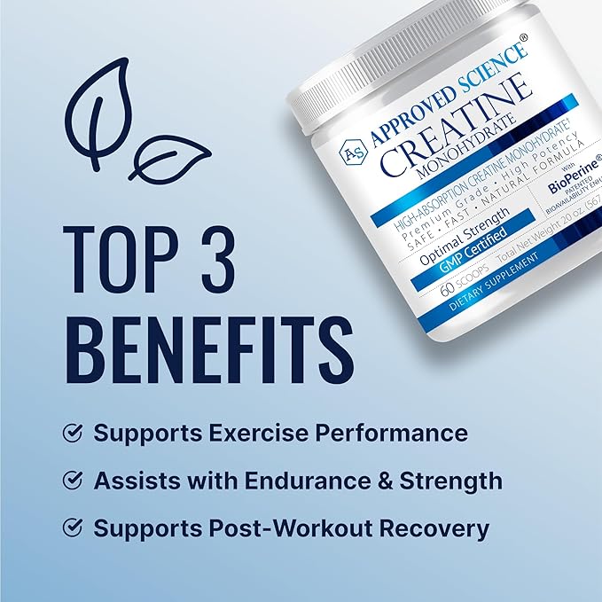 Approved Science Creatine Monohydrate Powder with BioPerine - Workout Support - 120 Servings - 5g Per Serving - Unflavored - Pack of 2 - Non-GMO, Vegan