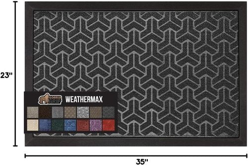 GORILLA GRIP Waterproof All-Season WeatherMAX Doormat - 35x23 Natural Rubber, Stain & Fade Resistant, Easy Clean Slate Geometric