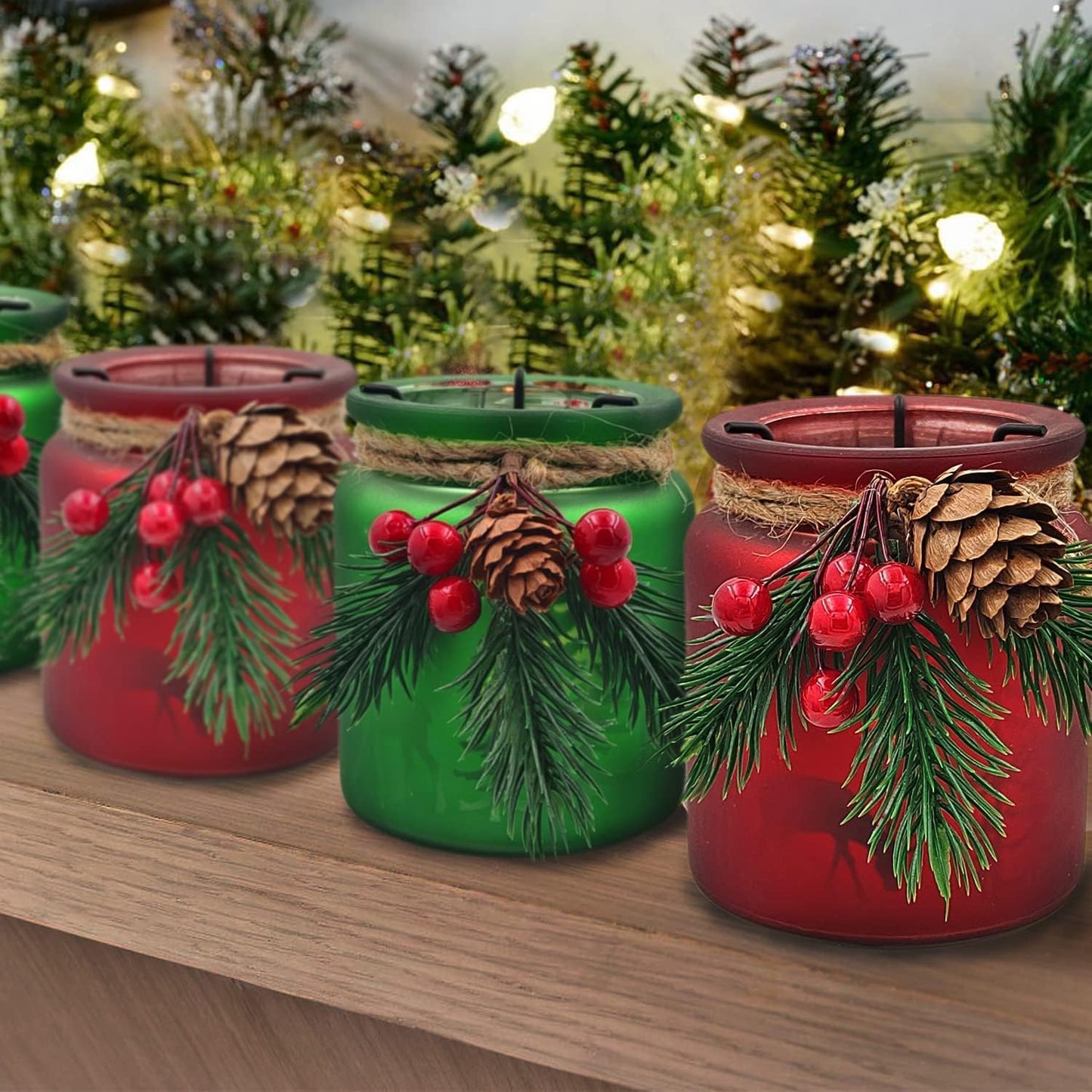 SHMILMH Christmas Candle Holders - Set of 6 Glass Tealight Votive Holders for Festive Table Centerpieces | Red & Green