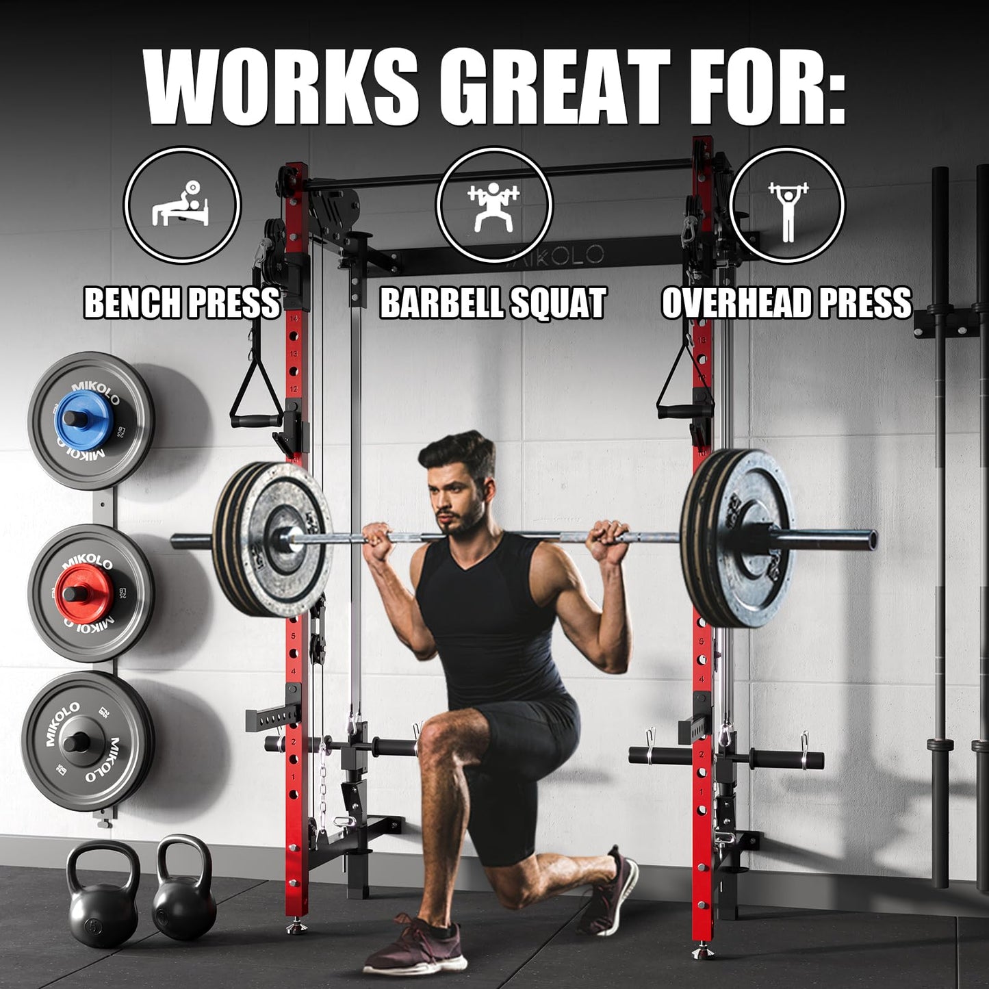 Mikolo Safety Catches, Spotter Arms-Fit 2"x 2" Tube, with 1" Hole for Squat Rack Power Rack Cage, 800 lbs Capacity (1 Pair)