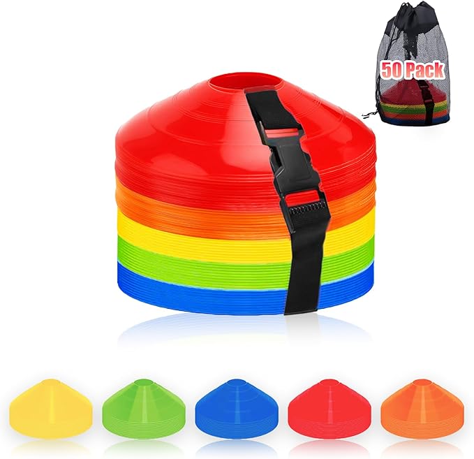 Ashsajkd(Set of 25/50/100 - Agility Soccer Cones with Carry Bag and for ï¼?Football Cones for TrainingFootball, Basketball, Coaching, Agility Cones for Indoor and Outdoor Games