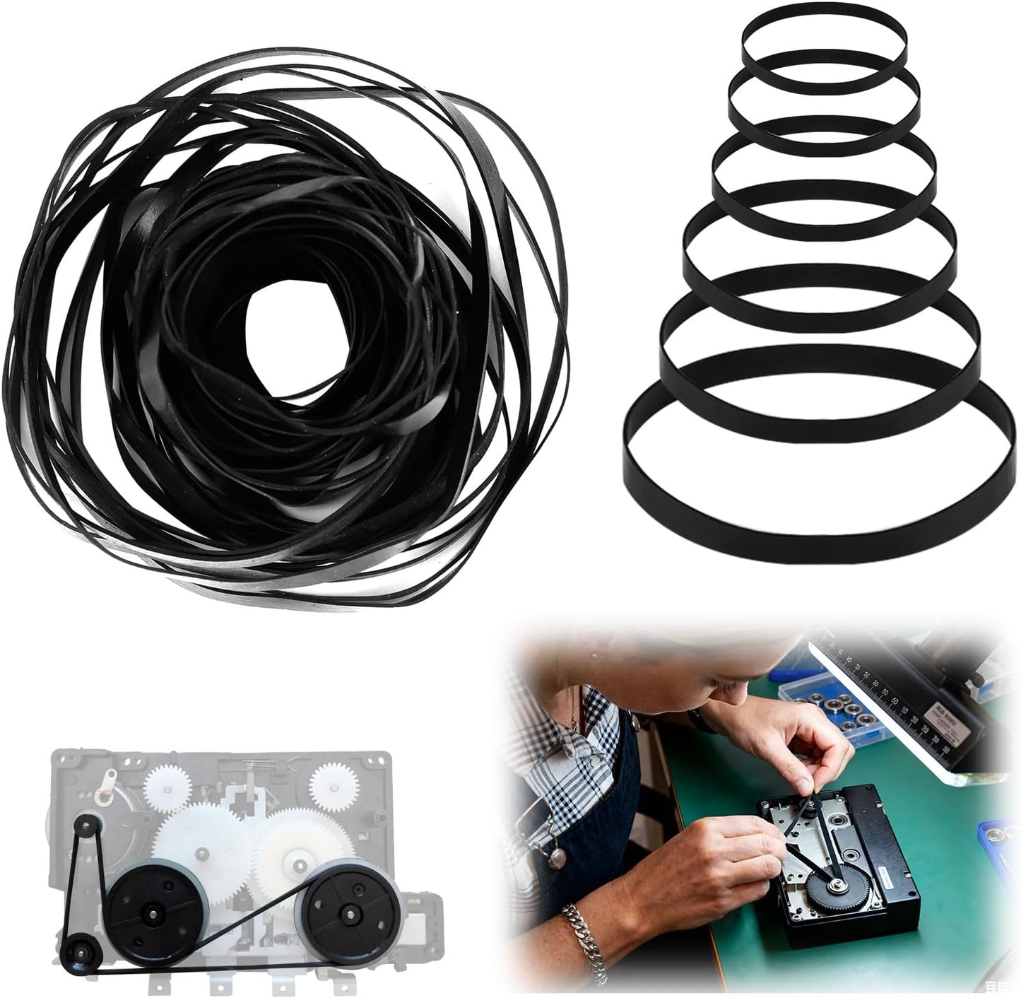 TNJPSEK 50 Cassette Set (3mm Pcs Player Belts Replacement Kit, Mixed Flat Rubber Drive Belts for Tape Recorder Repair