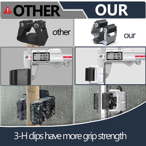 3-H Mop and Broom Holder - Heavy-Duty Wall Mount Organizer for Yard Tools | Black, 6 Pack