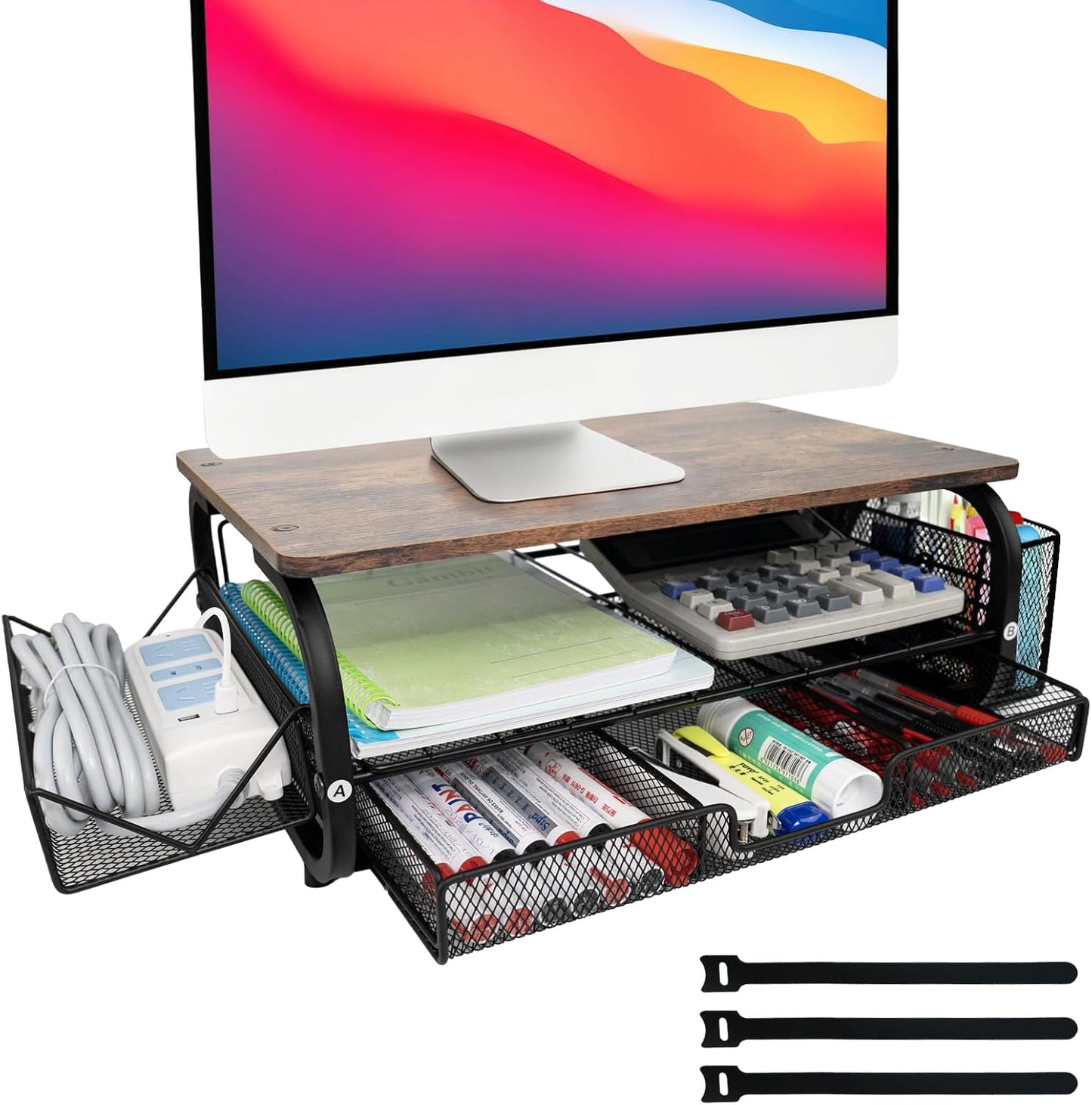 (2-Tier Management,66LBS/30KG, Desk Organizers and Accessories Monitor Riser, Monitor Stand with Drawer Drawers)