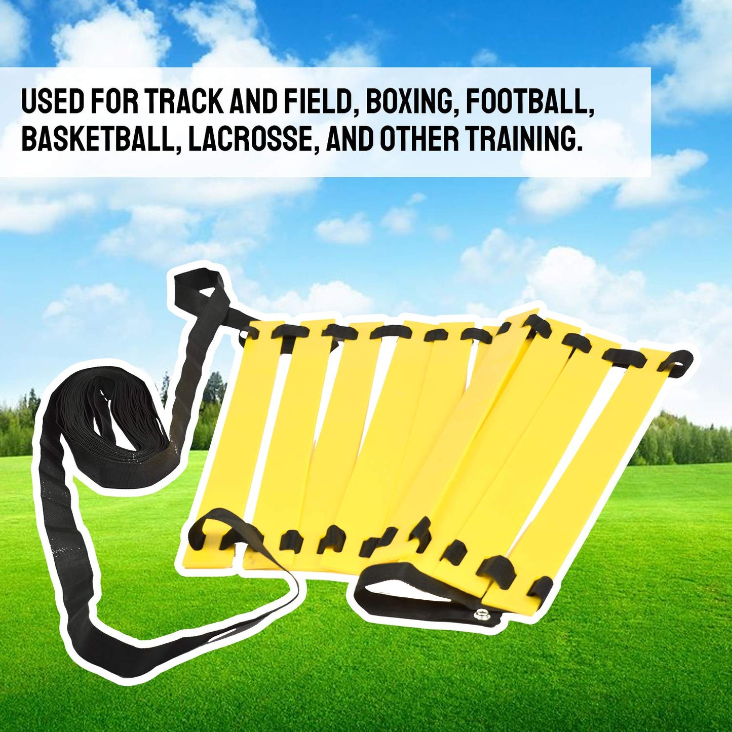 TNZMART Agility Ladder Speed Ladder 6Rung10FT 12Rung20FT Training Equipment for Football Soccer Basketball with Carrying Bag (10FT, Yellow)