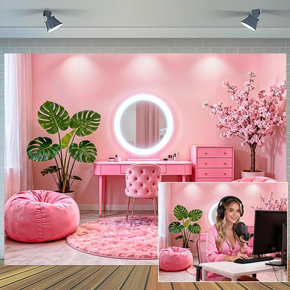 VeiVian 10X8ft Pink Vanity Backdrop Virtual Home Photography Background for Video Recording Live Video Zoom Calls Photo